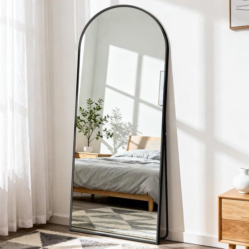 DUMOS Arched Full Length Mirror - 63"x20" Free Standing Aluminum Frame | Modern Black Design