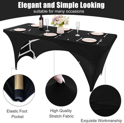 Fivenl 2 Pack Spandex Tablecloths - Black Stretch Fitted Covers for 8FT Tables | 96 x 30 Inch, Washable