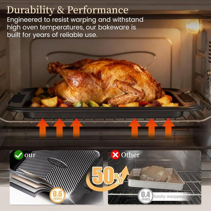 Kikcoin 25 PCS Non-Stick Baking Pans Set - Heavy-Duty Bakeware with Silicone Handles | Oven Safe to 450°F