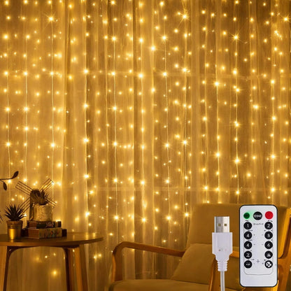 Tuanse 195 LED Curtain Lights - 8 Lighting Modes & Remote Control | 6.5 x 5 Feet Fairy Backdrop for Indoor/Outdoor Decor