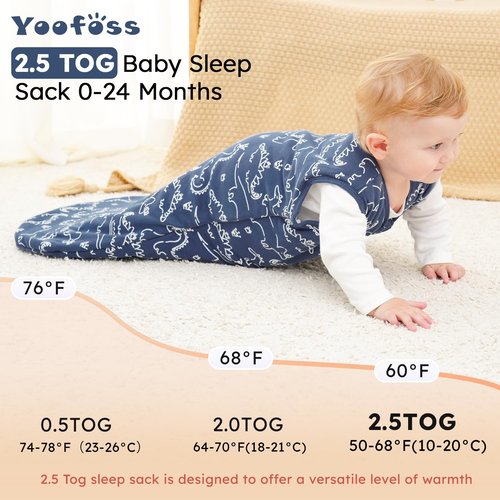 Yoofoss Baby Sleep Sack 18-24 Months, TOG 2.5 Baby Wearable Blanket with 2-Way Zipper, 100% Organic Cotton Fabric Winter Newborn Sleeping Sack, Warm Soft Comfy