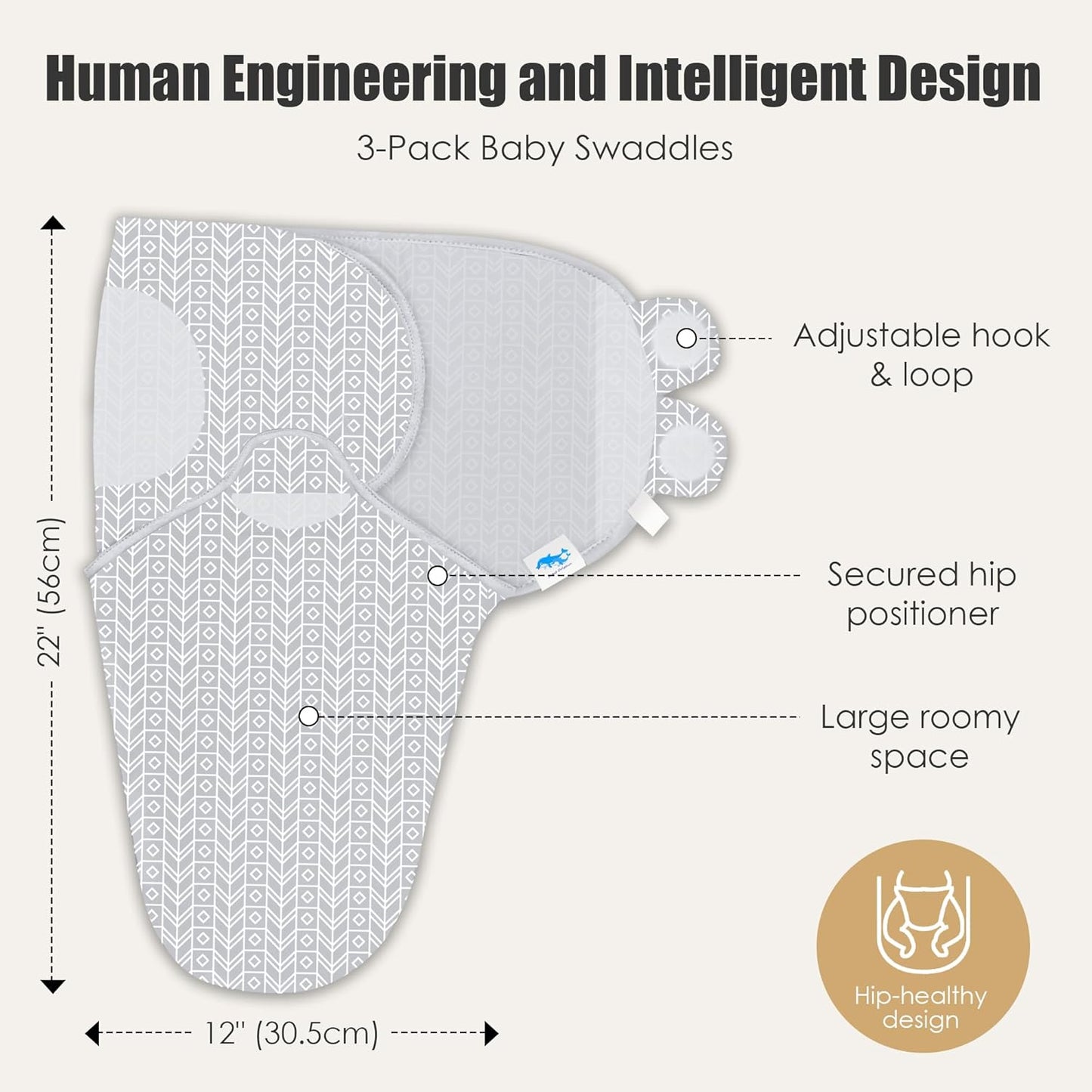Sweet Dolphin Baby Swaddle Sleep Sacks - Soft Cotton Ergonomic Wrap for Newborns, 0-3 Months, Grey