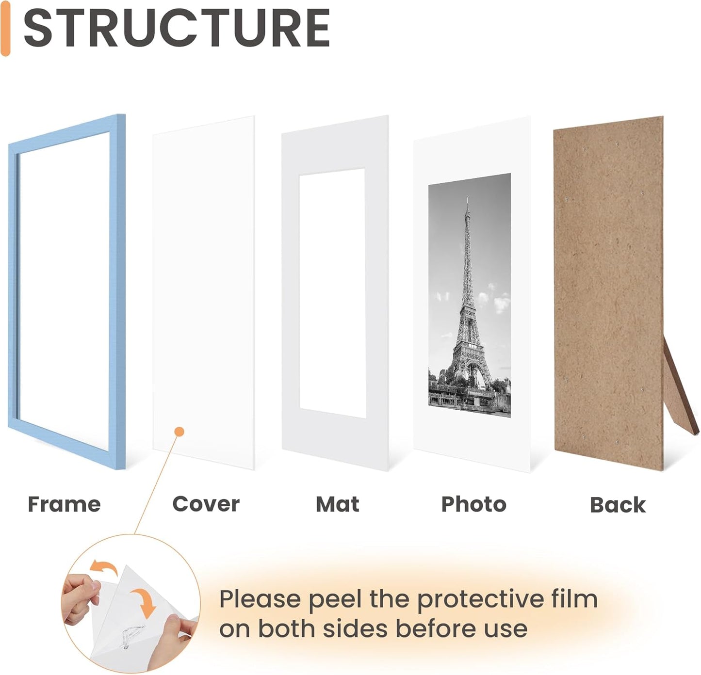 Upsimples 8x10 Picture Frame Set of 5 - Versatile Display for 5x7 with Mat or 8x10 Without | Blue