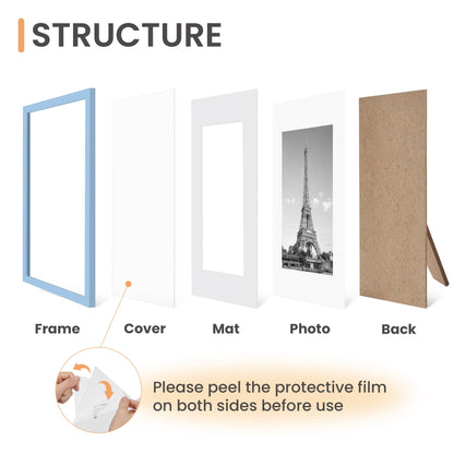 upsimples 8x10 Picture Frame Set of 5, Display Pictures 5x7 with Mat or 8 x 10 Without, Wall Gallery Photo Frames, Blue