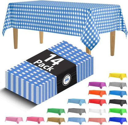 Blue Gingham Checkered Picnic Tablecloths by [Brand Name] - 14 Pack Disposable 54x108 in. for Parties & Events