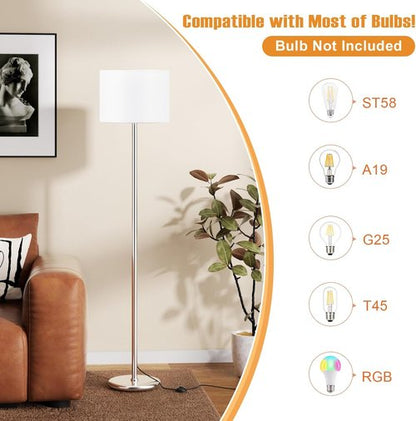 Ambimall 60'' Modern Floor Lamp - Stylish White Shade with Silver Pole for Living Room & Office