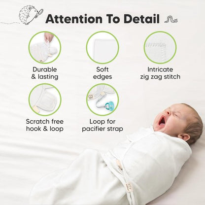 3-Pack Organic Baby Swaddle Sleep Sacks - Swaddles for Newborns, Infant 0-3 Months, Baby Girls, Boys, Soft & Snug Newborn Sleep Sack, Nursery Swaddling Blankets (Soft White, OS)