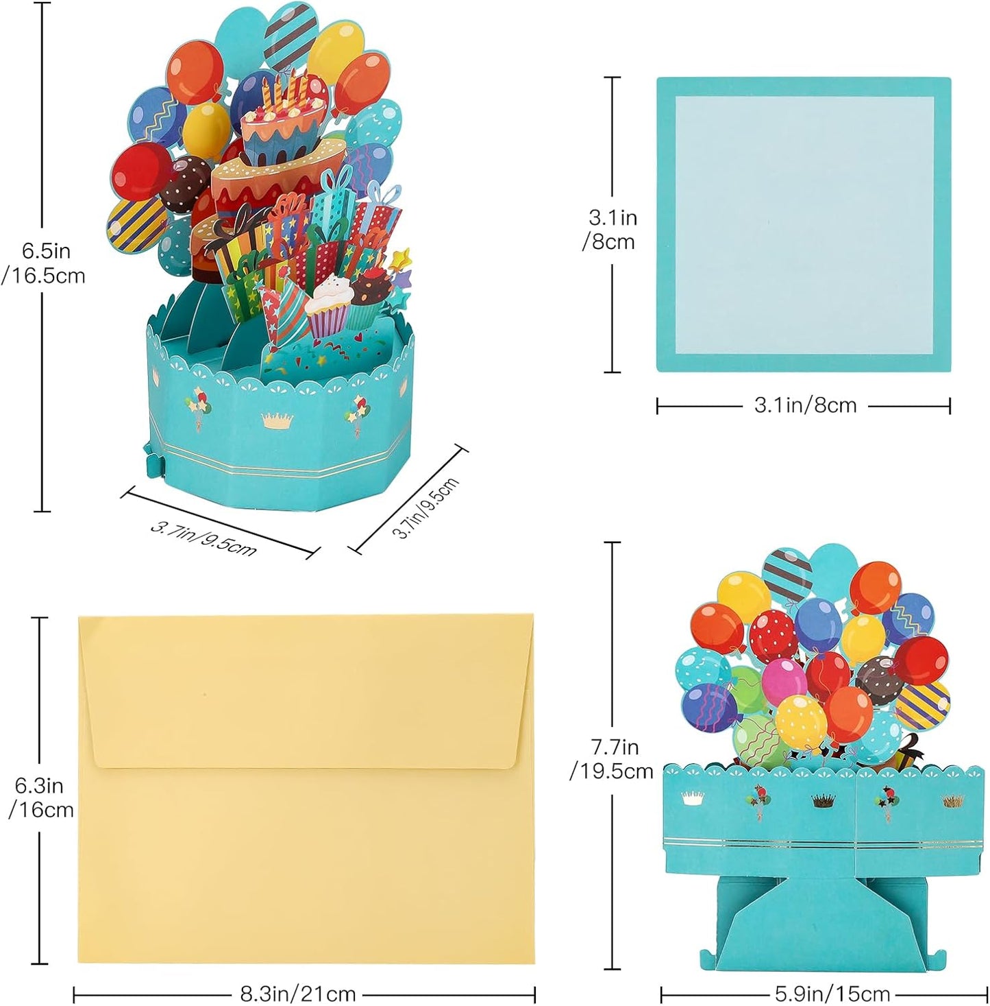 Soleebee 3D Happy Birthday Pop-Up Card - Unique Greeting Card with Blank Note & Envelope