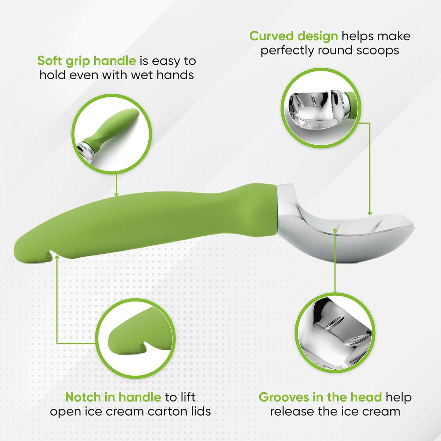 Spring Chef Heavy Duty Ice Cream Scoop - Non-Slip Handle for Easy Serving | Dishwasher Safe, Professional Quality