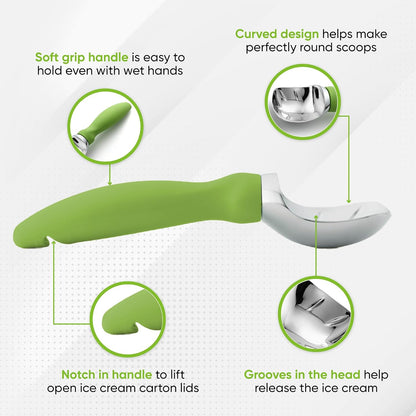 Spring Chef Heavy Duty Ice Cream Scoop - Non-Slip Handle for Easy Serving | Dishwasher Safe Tool