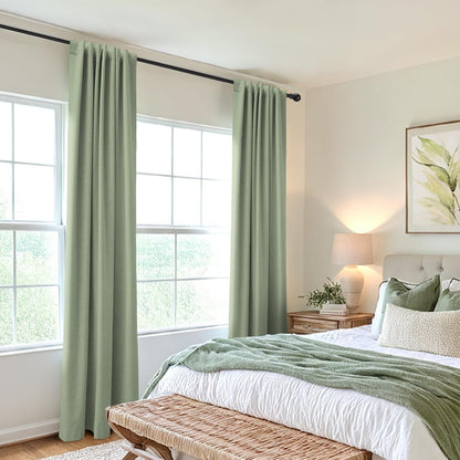 Skiennix 100% Blackout Linen Curtains - Thermal Insulated Drapes, 84" Long, 50" W, Sage | 2 Panels Set