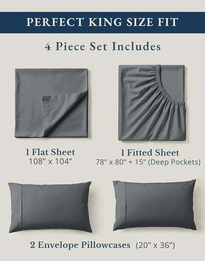 **LANE LINEN 100% Organic Cotton King Size Sheets - Soft, Eco-Friendly, Machine Washable | Charcoal Color**