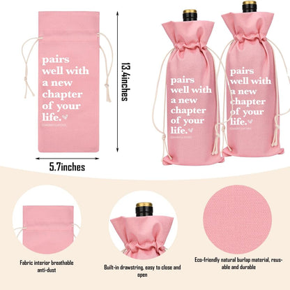 Pink Funny New Chapter Wine Bag New Beginnings Gifts for Women Men Farewell Gifts for Friends Going Away Gifts for Coworkers Women Men Moving Away Gifts for Friends New Teacher Gifts