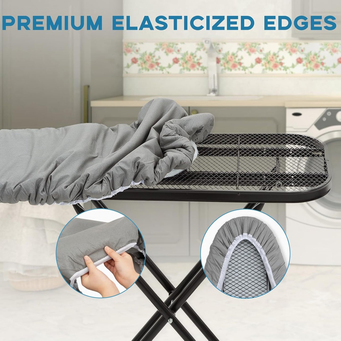 RAINHOL Ironing Board Cover - Extra Thick Padded, Non-Stick & Scorch Resistant | 15x54 Inches, Grey