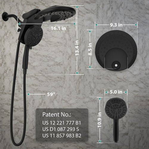Rain Shower Head with Handheld: Foldable High Pressure Shower Heads with Handheld Spray Combo, 9 Spray Settings/Modes Hand Held Showerhead Dual Rainfall Shower Head Built-in Magnetic Docking and Jets