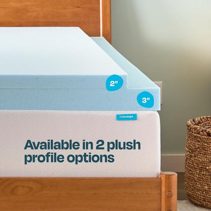 Linenspa Memory Foam Mattress Topper - Twin Size 2 Inch Gel Infused for Cooling Comfort & Pressure Relief