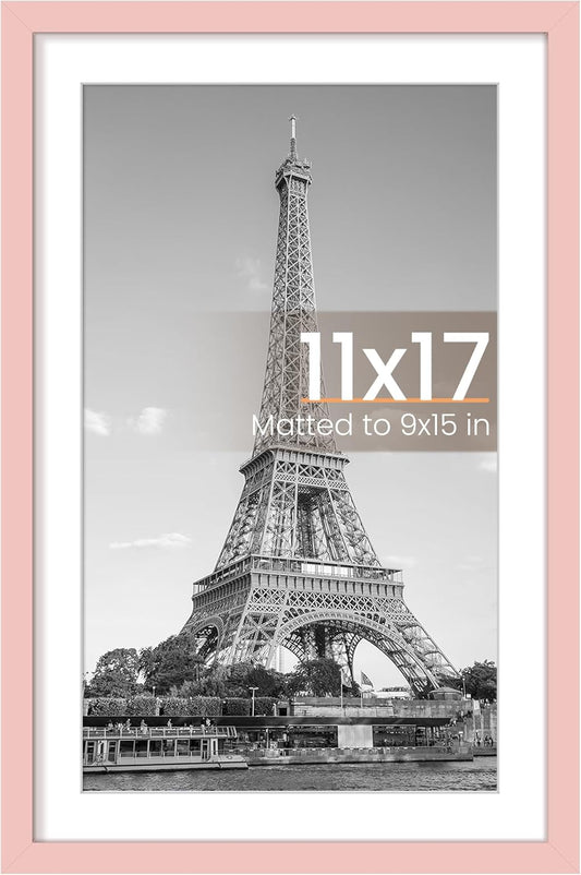 Upsimples 11x17 Picture Frame - Versatile Display for 9x15 Photos with Mat or 11x17 Without | Pink, 1 Pack