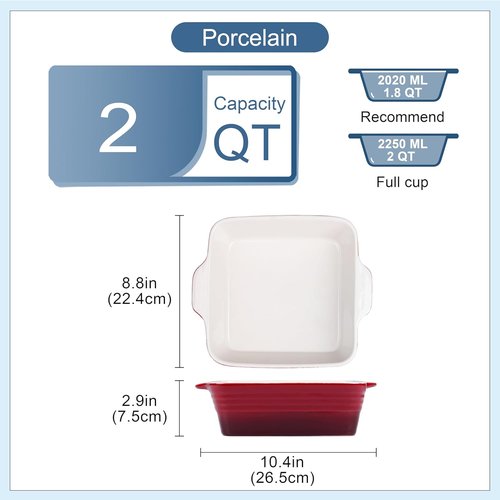 LOVECASA 8x8 Inch Non-Stick Baking Pan | Durable Ceramic Square Cake Dish in Red for Oven Use