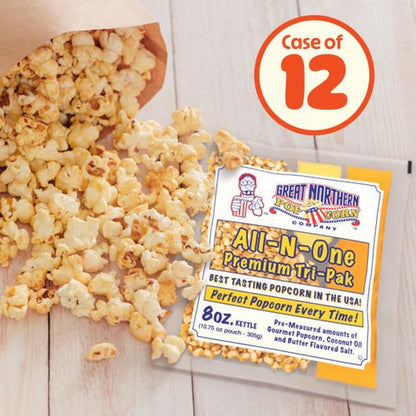 Great Northern Popcorn | Movie Theater Style 12-Count Popcorn Packs - Pre-Measured 8-Ounce Kernel, Salt & Oil