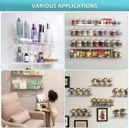 Albumgit 4-Pack Acrylic Wall Shelves - Self-Adhesive 15" Clear Floating Shelf for Organizing Decor