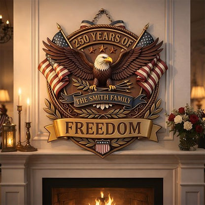 Custom USA 250th Anniversary Wooden Door Wreath - Personalized Family Name Patriotic Decor | Rustic Independence Gift 3