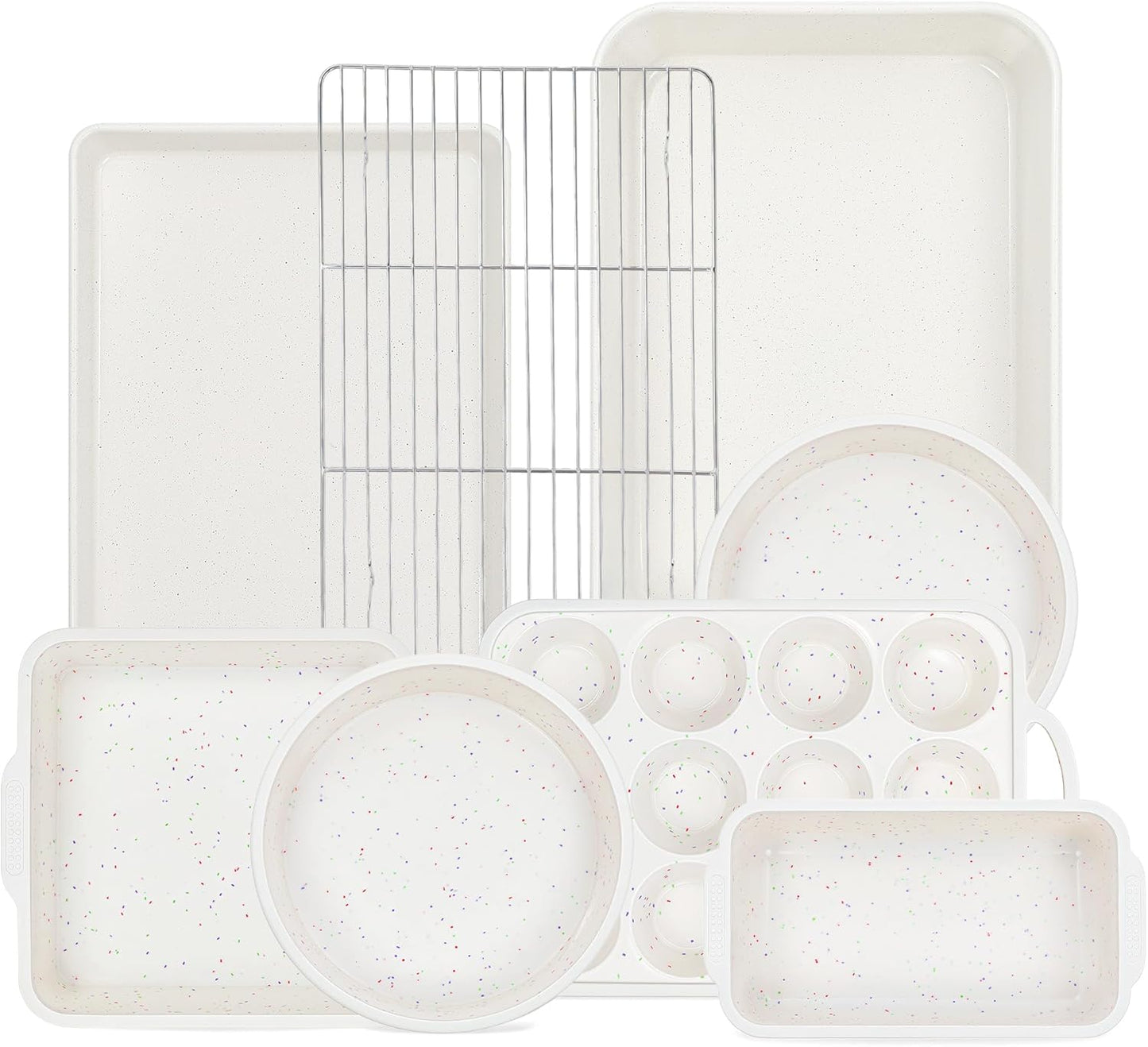 Skiennix Silicone Baking Pans Set - 8 Pcs Nonstick Bakeware with Metal Reinforced Frame | Cream Color