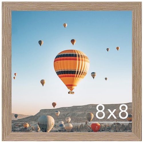 JCJMY 8x8 Picture Frame for Wall Hanging or Tabletop, Wall Mounting Horizontally or Vertically, 8 x 8 Square Wall Gallery Poster Photo Frame with Durable Shatter Resistant Plexiglass, Rustic Brown