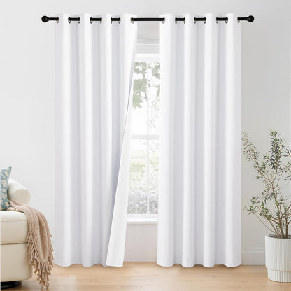 NICETOWN 100% Blackout Window Curtain Panels - Thermal Insulated Drapes, 86" Length, Snow White, Set of 2