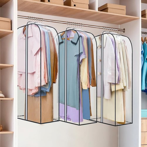 LANDNEOO 6 Pack Clear Garment Bags - Zippered Double-Sided Clothes Storage for Coats, Dresses & Suits - 40'' Long