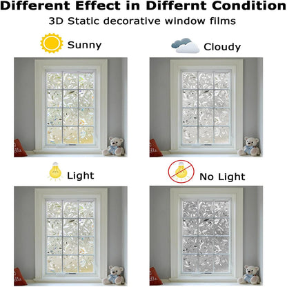 LEMON CLOUD Window Film, Decorative Window Privacy Film, 3D Stained Glass Window Sticker,Anti-UV Sun Blocker Heat Control for Home(Rainbow Tulip Design,35.4 x 157.4 inches)