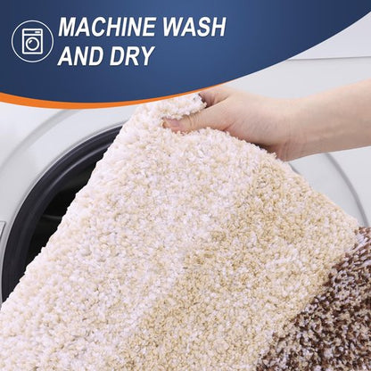 OLANLY Bathroom Rug Set 2 Piece, Soft Absorbent Microfiber Bath Rug Set, Non-Slip, Machine Wash Dry, Plush Shaggy Bath Mats for Bathroom (30"x20"+24"x16", Brown)