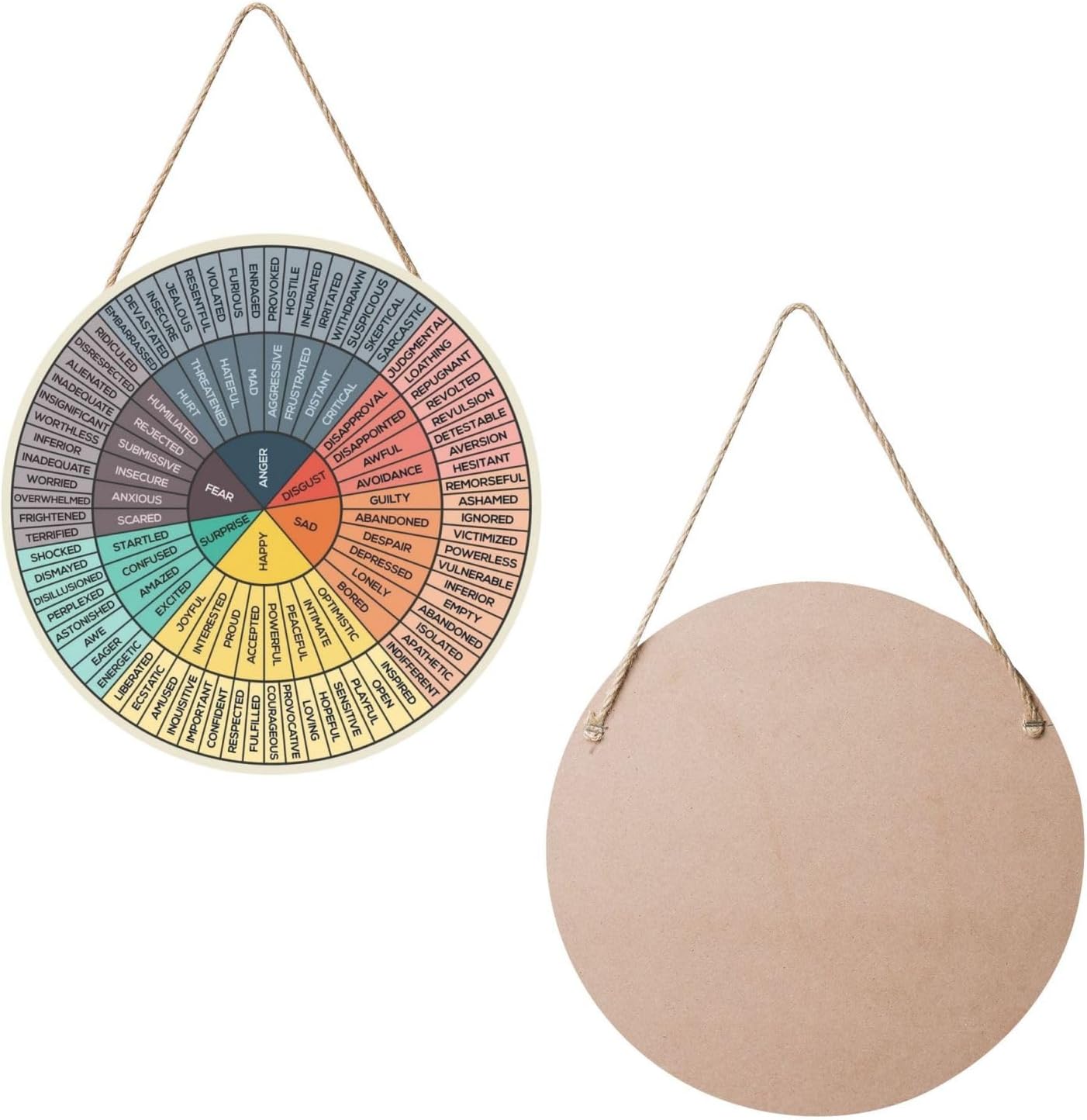 Poacnip Feelings Wheel Wall Decor - Mental Health Emotions Chart | 12-Inch Round Wood Sign for Therapy and Counseling