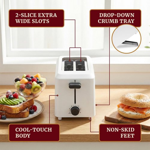 Elite Gourmet Cool Touch Toaster - 7 Toast Settings, Extra Wide 1.5" Slots, Slide-Out Crumb Tray | White