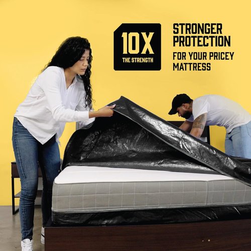 Cali King Mattress Bags for Moving - Extra-Thick, Reusable Storage Cover with 8 Handles & Zipper