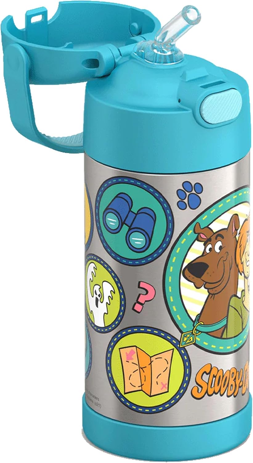 THERMOS FUNTAINER Water Bottle - 12 Ounce Kids Stainless Steel Vacuum Insulated with Straw | Scooby-Doo Design