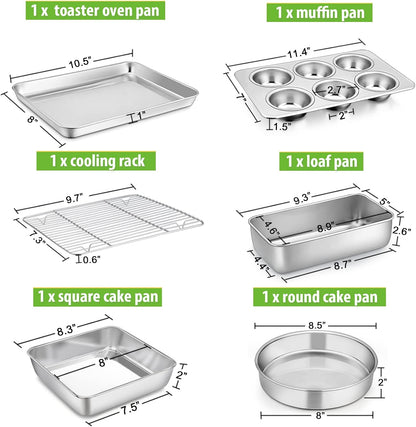 P&P CHEF 6-Piece Toaster Oven Bakeware Set - Stainless Steel, Non-Toxic & Easy to Clean