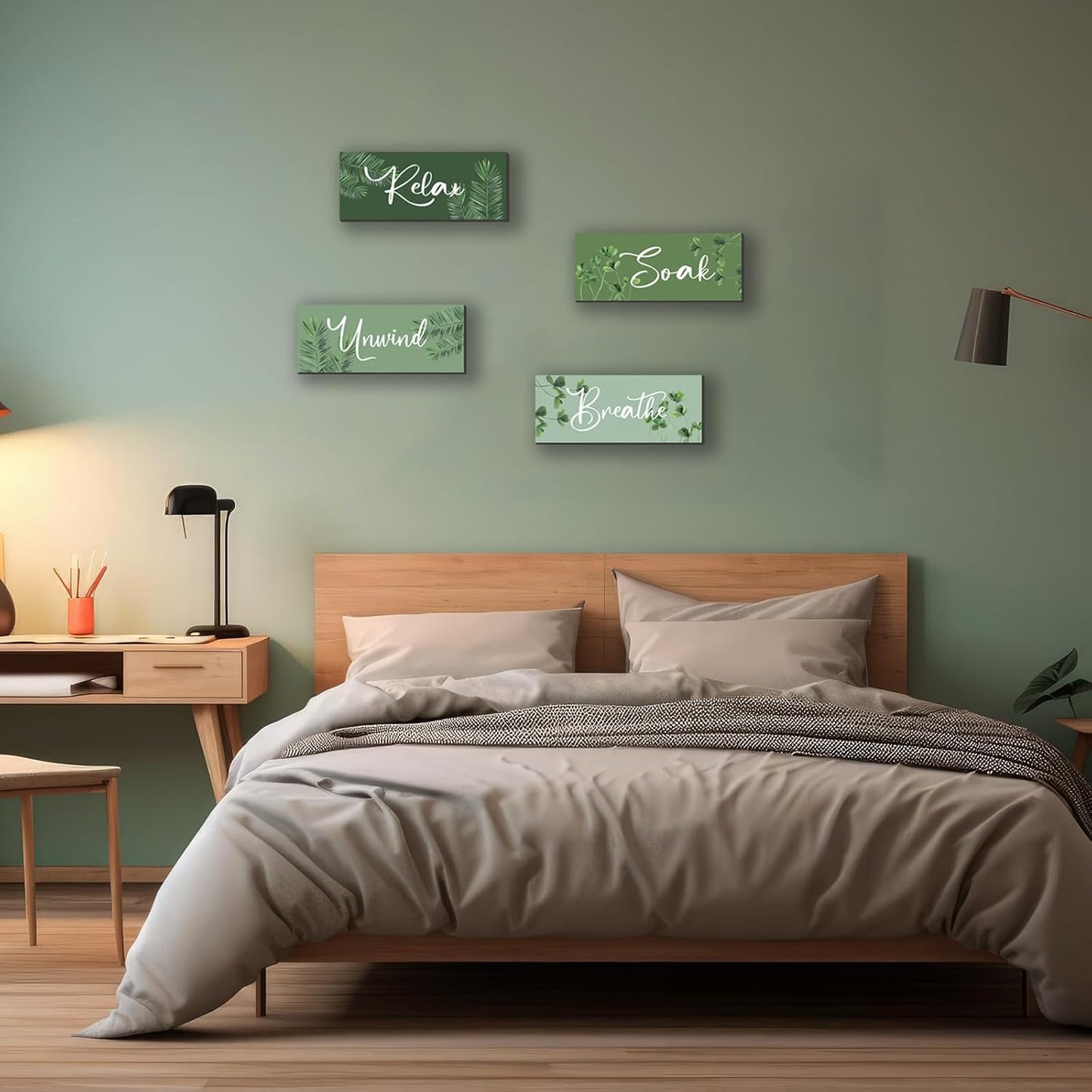 ONIZHITY Sage Green Bathroom Wall Decor - Relax, Soak, Unwind Wooden Signs | Rustic 10x4 Inch Decor for Home