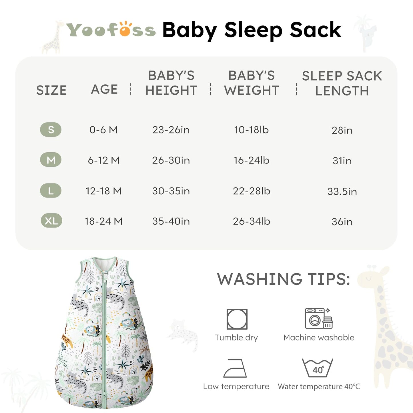 Yoofoss Baby Sleep Sack 6-12 Months, TOG 2.5 Baby Wearable Blanket with 2-Way Zipper, 100% Organic Cotton Fabric Winter Newborn Sleeping Sack, Warm Soft Comfy