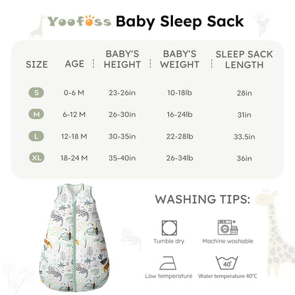 Yoofoss Baby Sleep Sack 6-12 Months, TOG 2.5 Baby Wearable Blanket with 2-Way Zipper, 100% Organic Cotton Fabric Winter Newborn Sleeping Sack, Warm Soft Comfy