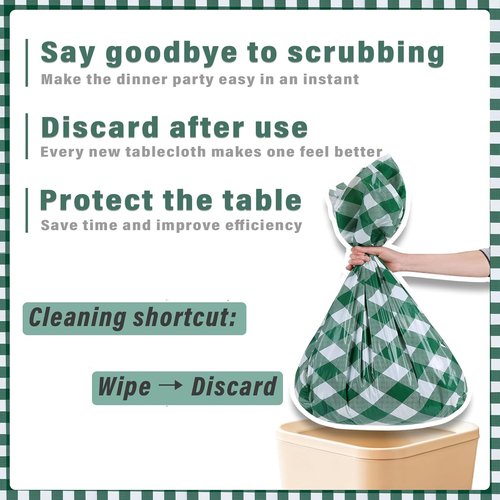 Green Plaid Tablecloths by [Brand Name] - Disposable 54 x 108 Inch Waterproof Rectangular Covers for BBQ & Parties