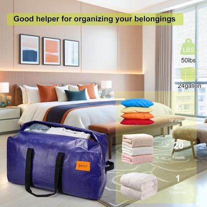 Skiennix Heavy Duty Moving Bags - Extra Large Storage Totes with Zippers & Sturdy Handles | 6 Pack, Blue