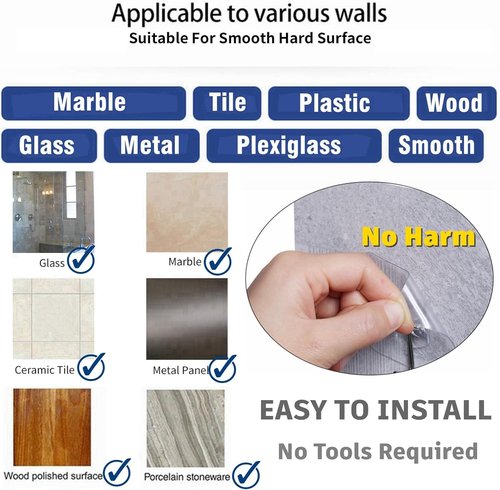 Heavy Duty Adhesive Hooks 18 Pack - 15 lbs Capacity | No Drill Plastic Hangers for Bathroom & Kitchen