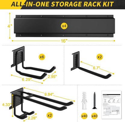 UUP Garage Storage - 64 Inches Wall Mount Tool Organizer with Adjustable Metal Hooks | Heavy-Duty Yard Shed Rack