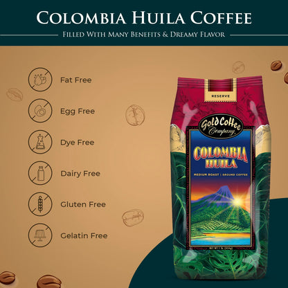 Gold Coffee Colombia Huila 1lb Medium Roast Ground Coffee