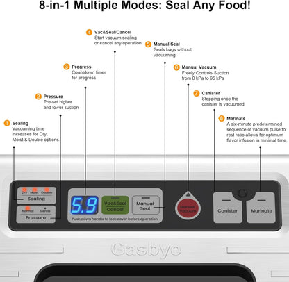 Precision Vacuum Sealer Machine by [Brand Name] - Double Heat Seal for Dry & Moist Food, Easy-Lock Handle, Built-in Bag Storage, Silver