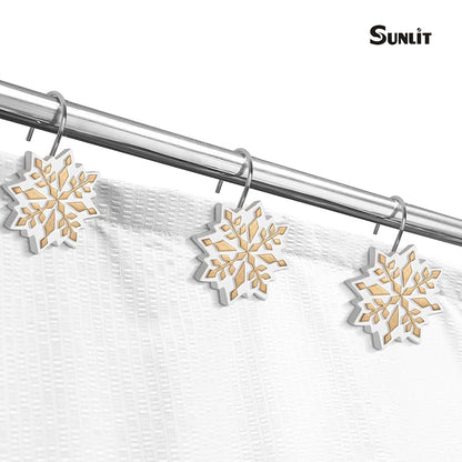 Sunlit Christmas Shower Curtain Hooks - Snowflake Resin 12 Pack, Gold/White