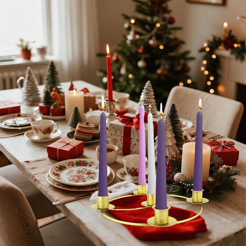 Gold Advent Candle Holder - Elegant 5-Wreath Design for Christmas Home & Church Decor