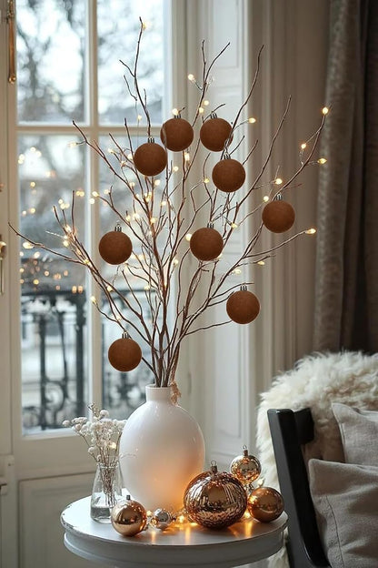Brown Velvet Christmas Ball Ornaments Set 30pcs 2.36" Shatterproof Baubles