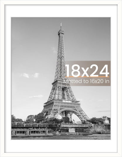 Upsimples 18x24 Picture Frame - Versatile Display for 16x20 Photos with Mat or 18x24 Without - White