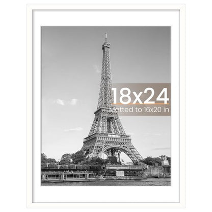 upsimples 18x24 Picture Frame, Display Pictures 16x20 with Mat or 18 x 24 Without, Wall Hanging Poster Frames, White, 1 Pack